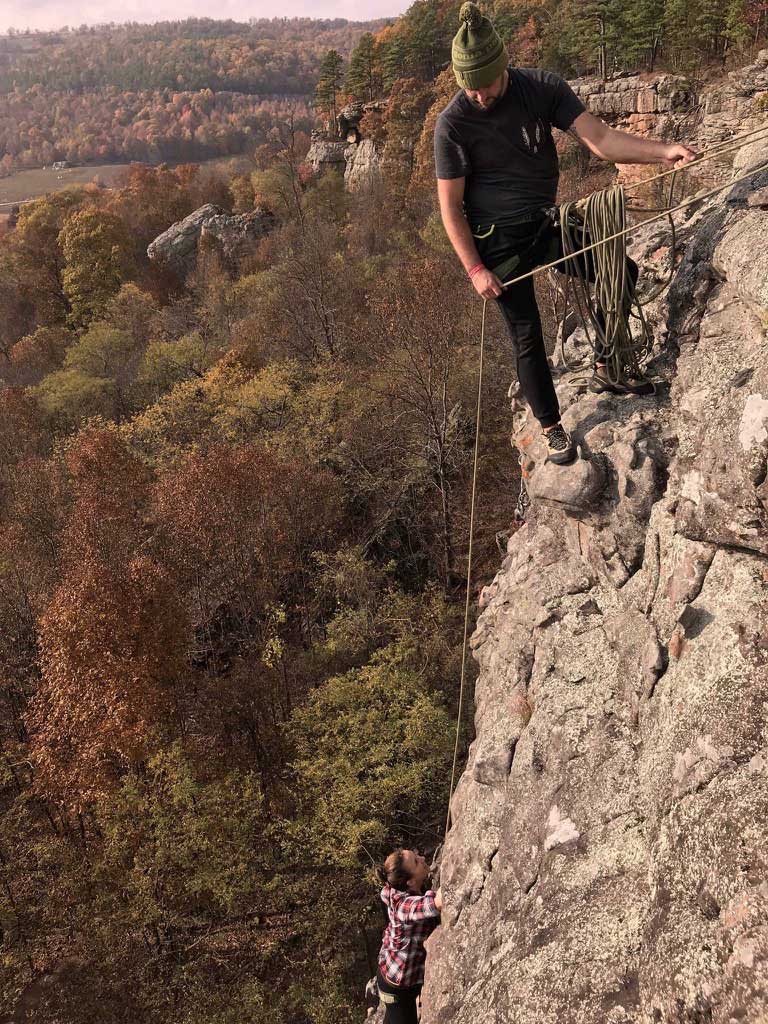 Jason Burks and wife rock climbing in Witchita Mountains, Oklahoma.
