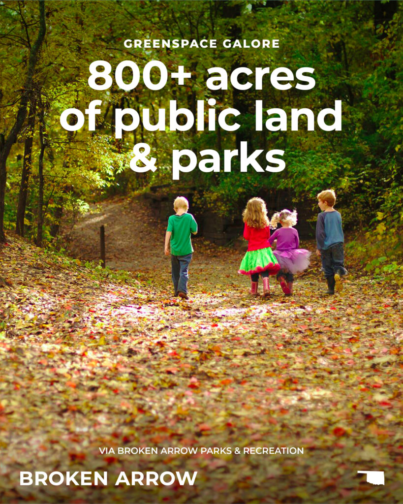 Greenspace galore in Broken Arrow! Over 800 acres of public land and parks.