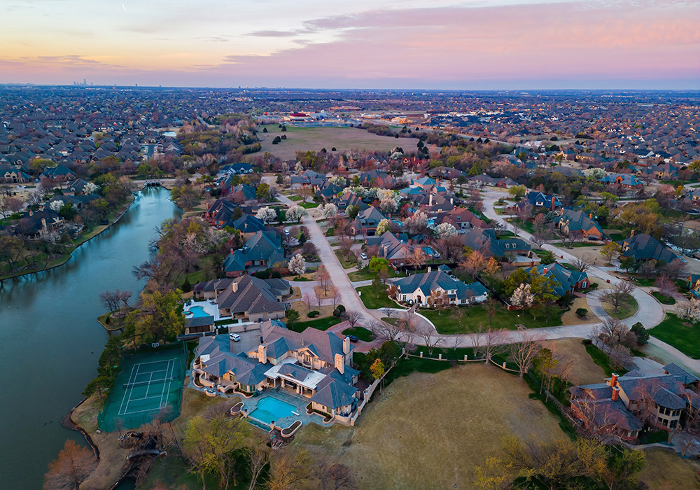 Drone shot of a suburb in Edmond, Oklahoma