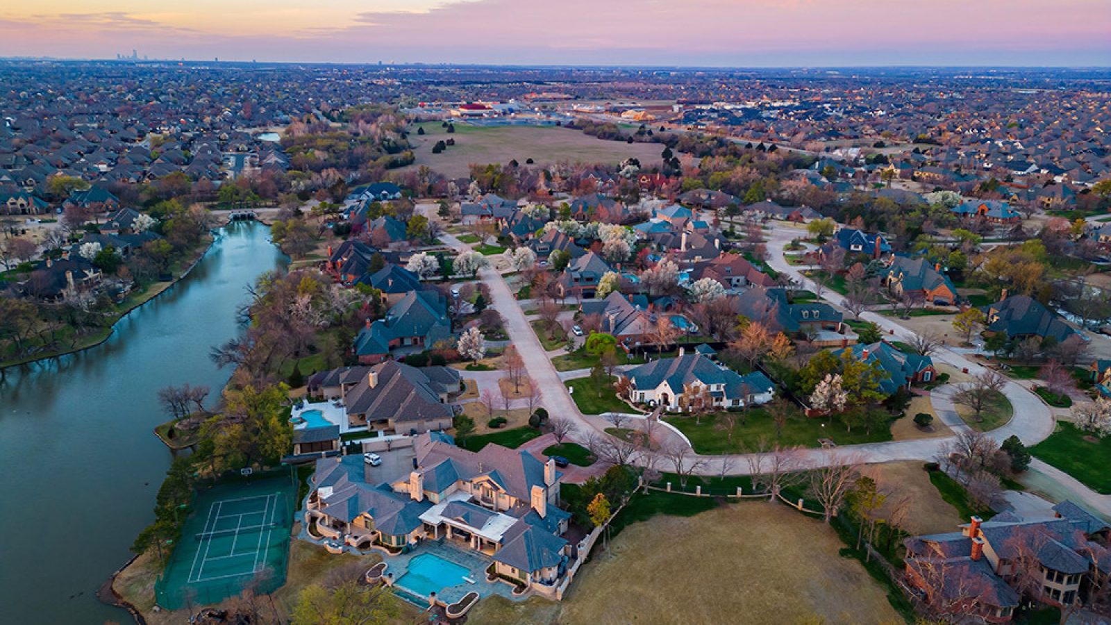 Drone shot of a suburb in Edmond, Oklahoma