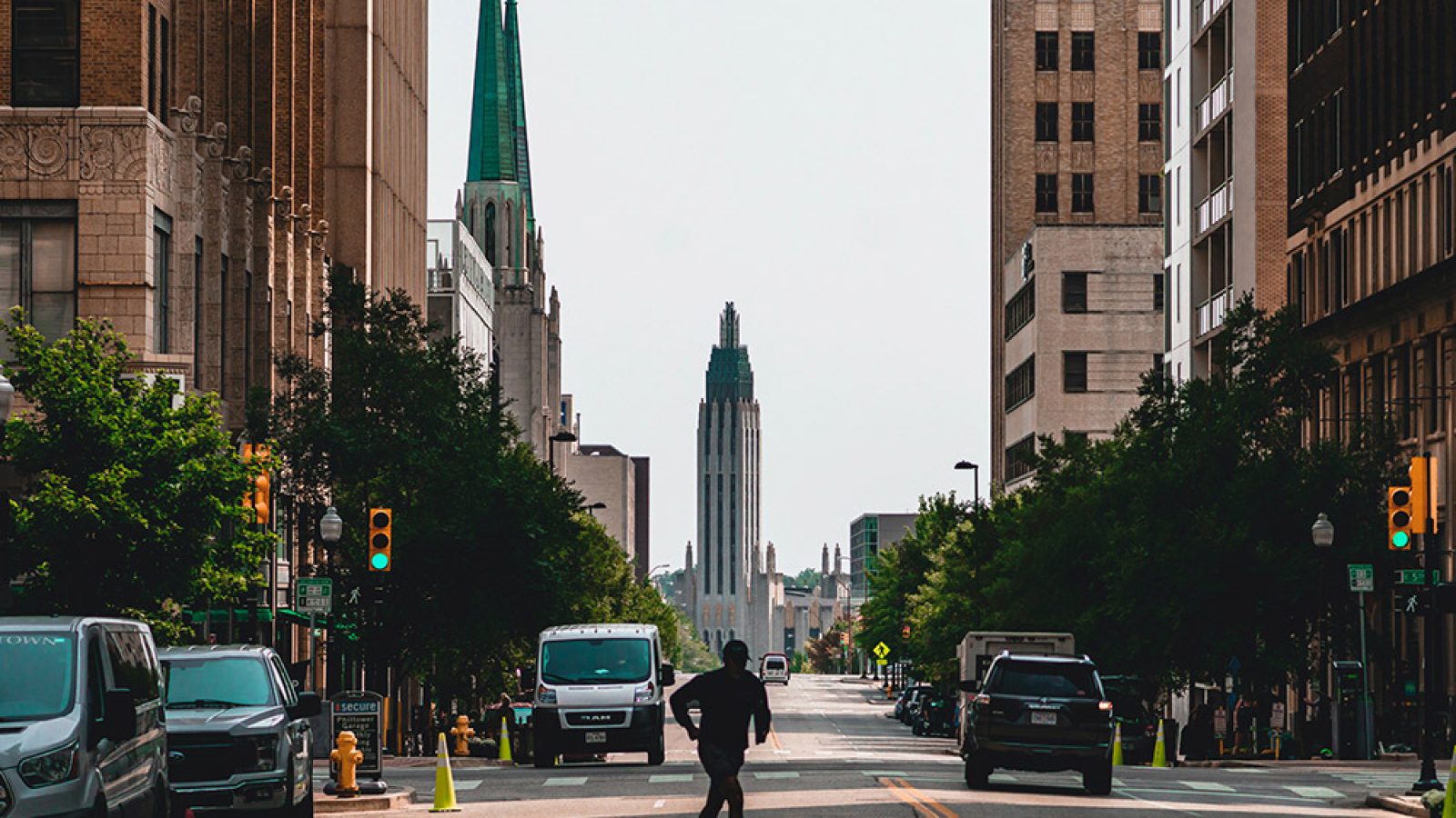 Person crossing the street in downtown Tulsa, Oklahoma